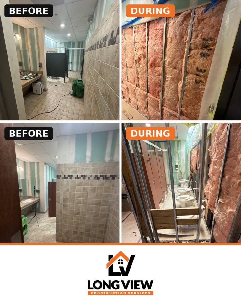 Commercial restroom renovation progress photos by Long View Construction