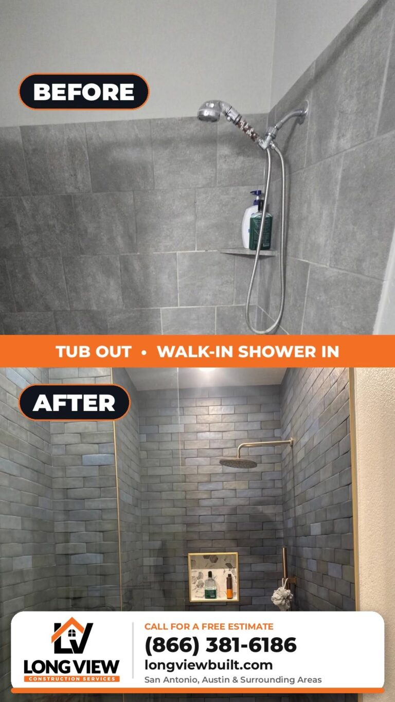 Tub to walk-in shower conversion before and after, New Braunfels TX