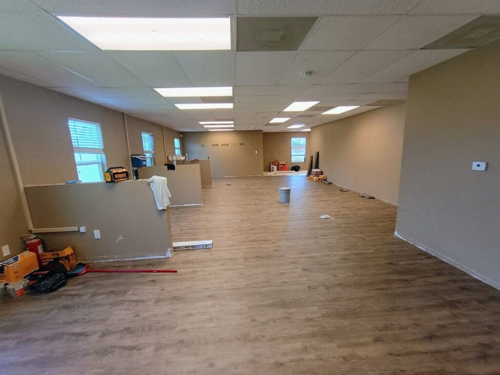 Open office space renovation completed by Long View Construction in Central Texas